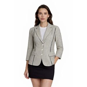 Ann Taylor LOFT Blazer Women's Size‎ 8 White Black Striped Cotton Jacket